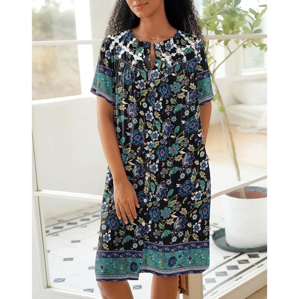 Ekouaer Floral Button Up House Dress